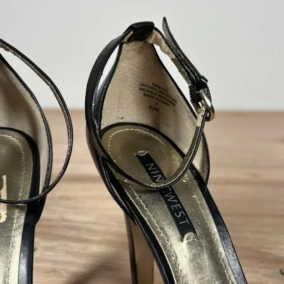 Nine West High-heeled Pumps Black W/ Metallic Gold Platform Pointed Closed Toe - Picture 5 of 9